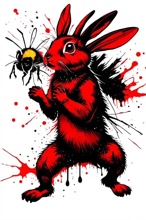 Rabbits Jumping And A Bee