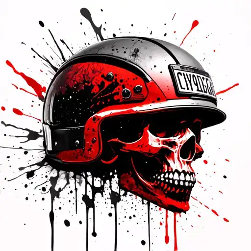 Skull With Helmet On That Has A Licenseplate Sideview