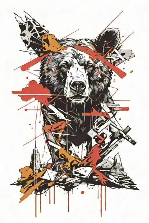 Biblical Cross Surrounded By Mountains And A Bear Sitting