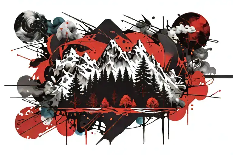 Forrest And Mountain Against Light And Clouds