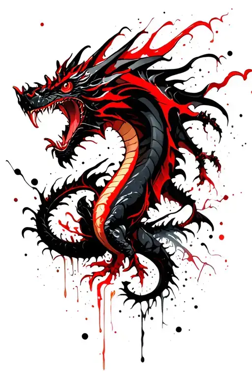 Black Red Dragon Swirling Down
