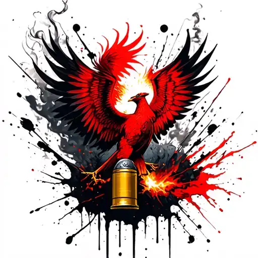 A Fired Shotgun Shell With A Phoenix Rising From The Smoke