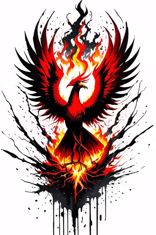 Phoenix Rising From The Ashes With Flames And Lightning