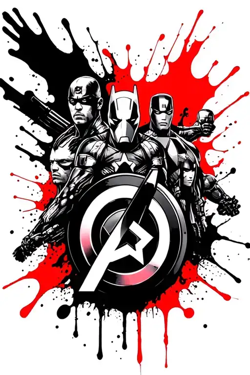 Design A Tattoo Featuring A Collage Of Different Avengers Characters In A Blackwork Style