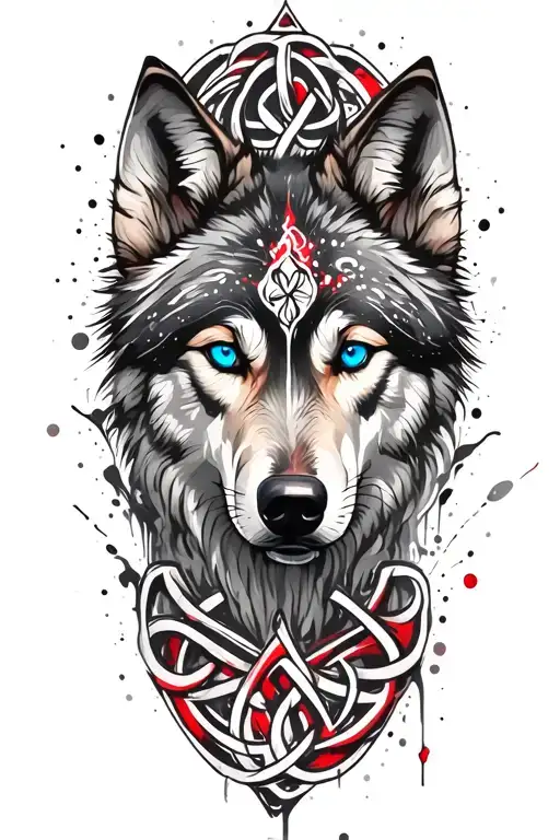 Wolf With Blue Eyes Featuring Celtic Trinity Knot