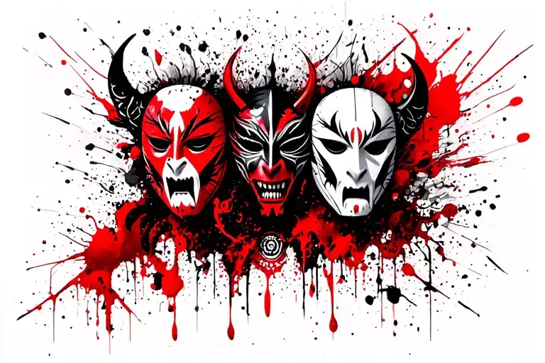 Theory Of Evolution But Represented By Oni Masks