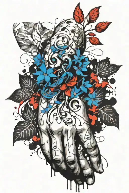 Blue Vine Growing From Wrist To Hand