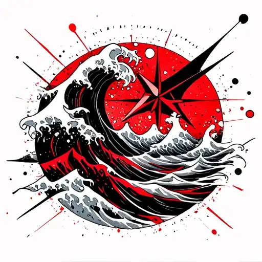 Wave Pattern With Galeon And Compass