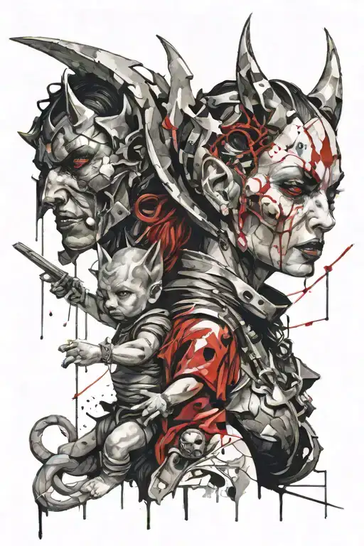 Female Gargoyle Warrior With Her Toddler