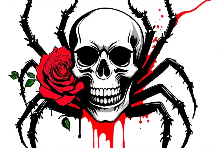 Spider With A Skull Abdomand With Rose Tattoo Design