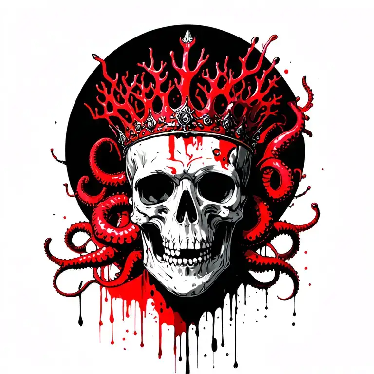 King Of Bones With A Coral Crown Surrounded By Tentacles
