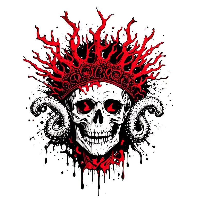 King Of Bones With A Coral Crown Surrounded By Tentacles