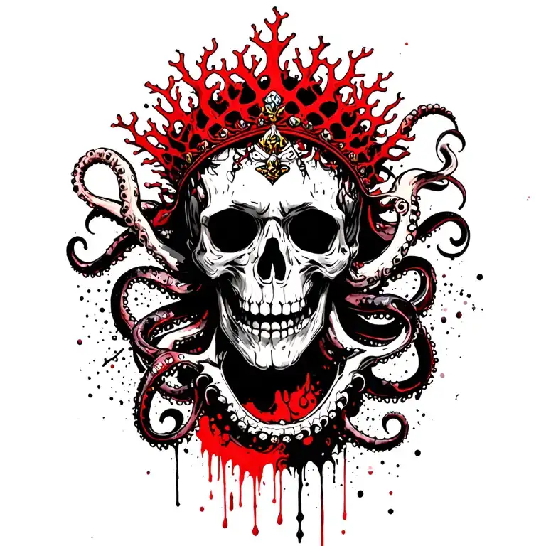 King Of Bones With A Coral Crown Surrounded By Tentacles
