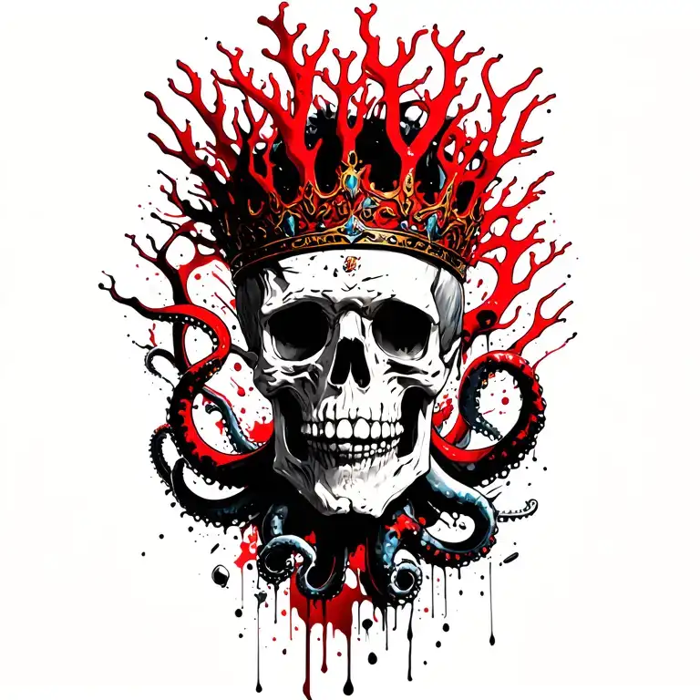 King Of Bones With A Coral Crown Surrounded By Tentacles