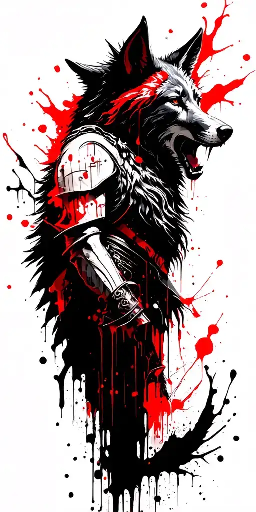 Angel Warrior And Wolf Howling