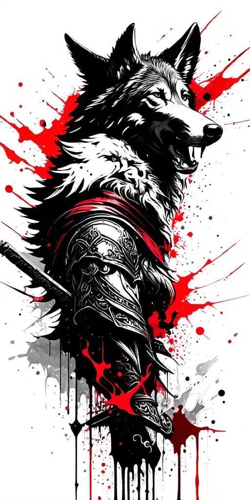 Angel Warrior And Wolf Howling