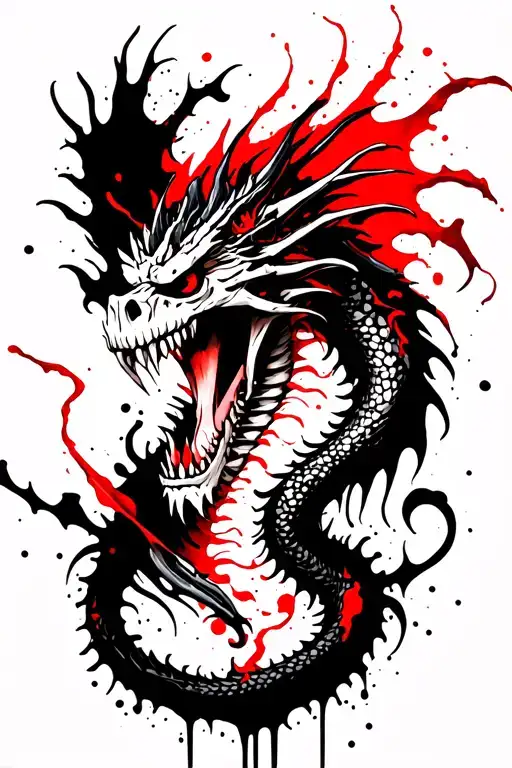 Dragon And Skeleton Design With Black