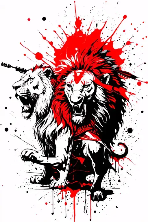 Lion And Greek Warrior Battling