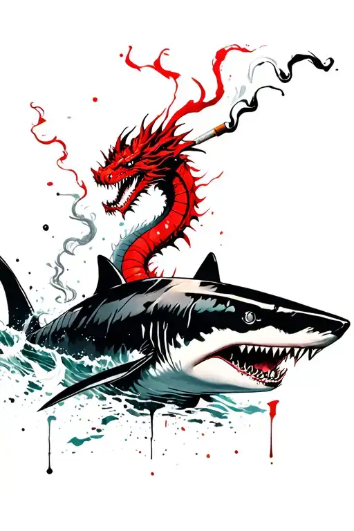A Shark And Dragon Smoking A Blunt In The Ocean And Make Them Humanoud