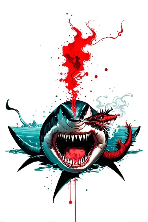 A Shark And Dragon Smoking A Blunt In The Ocean And Make Them Half Human