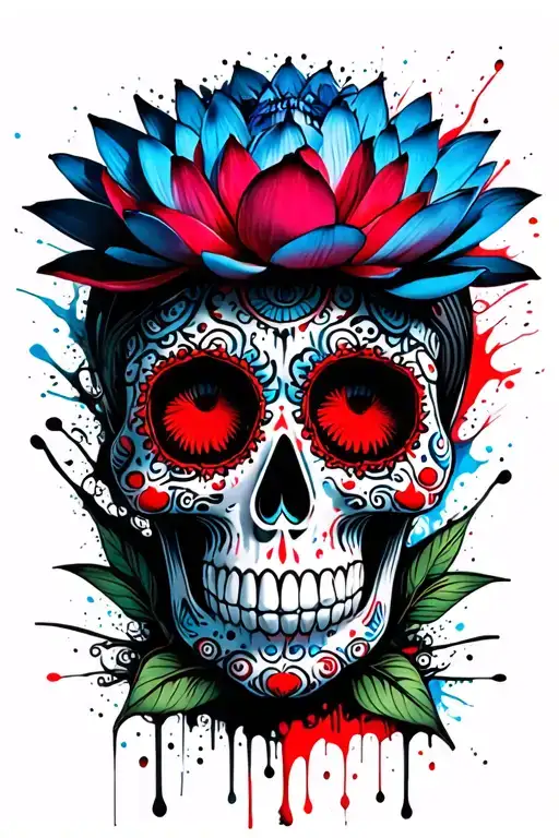 Blue Lotus On Traditional Sugar Skull