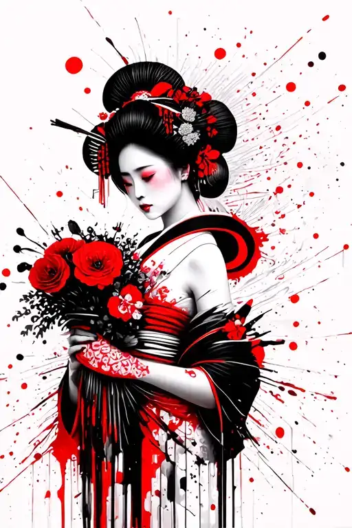 Geisha Holding A Bouquet