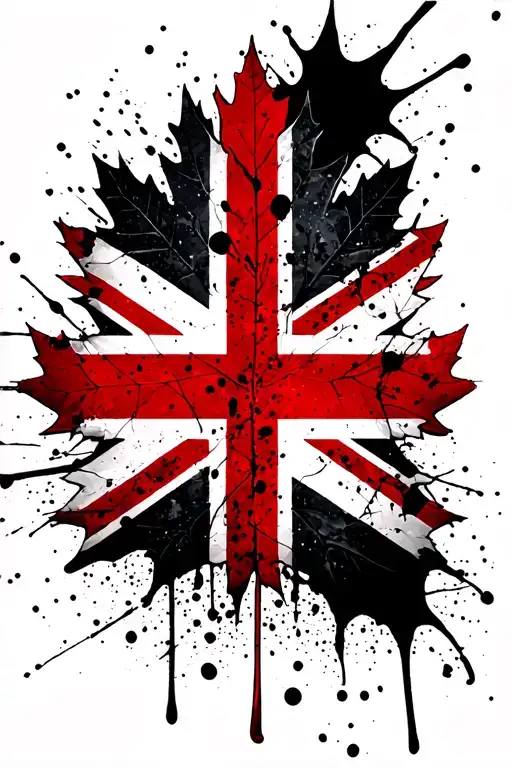 Union Jack With Maple Leaf Black And White