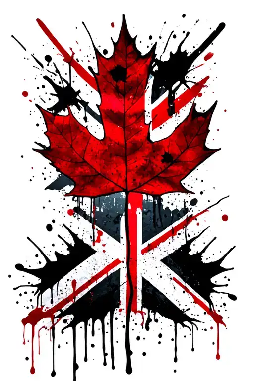 Union Jack And Maple Leaf Black And White