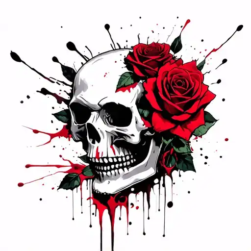 Skull And Roses Intertwined Rotting Away
