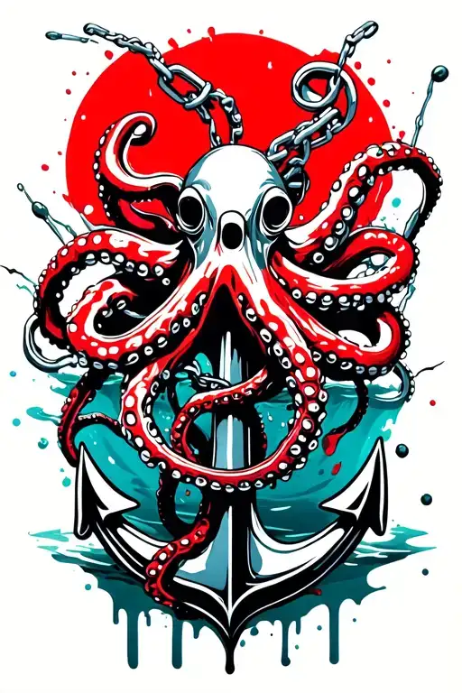 Octopus Wrapped Around Anchor In Water With Broken Chain
