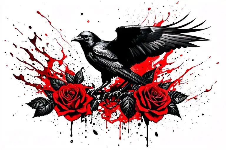Skull Roses Crow Raven Flying Negative Space Soul On Fire
