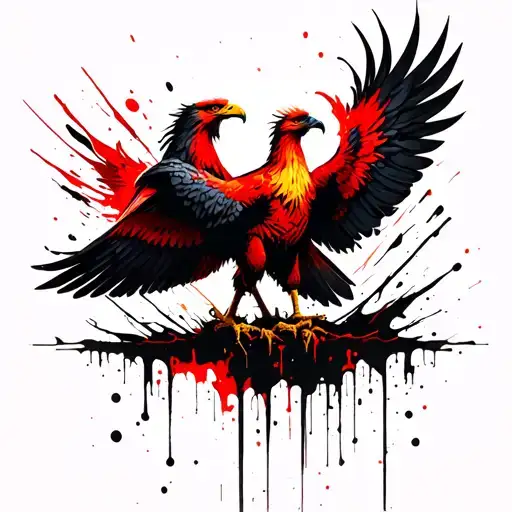 Pheonix Bird And Death Eagle Standing On A 4