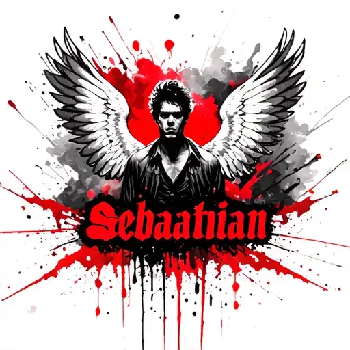 The Name Sebastian With Wings Spread Wnd Clouds