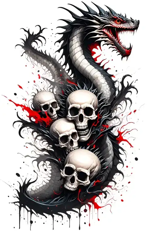 Dragon And Skulls Surrounded