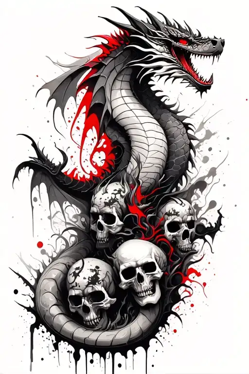 Dragon And Skulls Surrounded