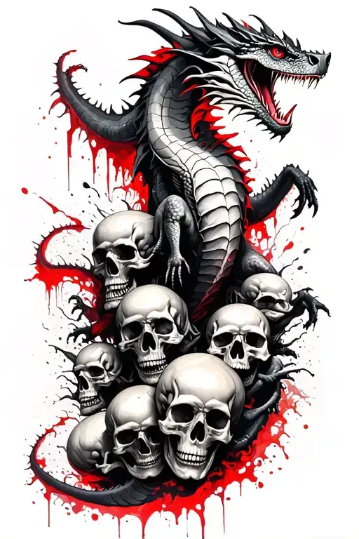Dragon Rearing Up From A Pile Of Skulls