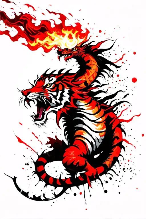 Dragon Fire Breathing With Tiger Growling