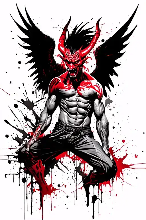 Muscular Demon Rising With Angel Wings Spread