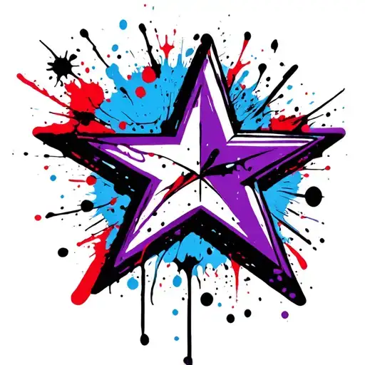 Star Tattoo Purple And Blue