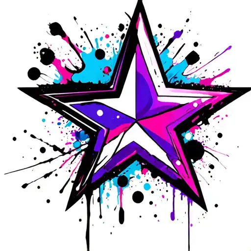 Star Tattoo Purple And Blue
