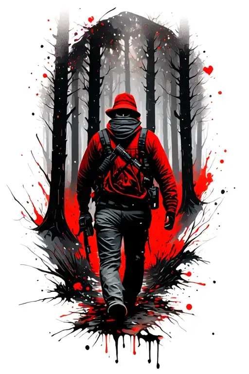 Hunter Walking Through Woods Surrounded