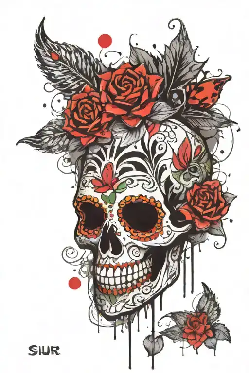 Sugar Skull With Lotus Flower Blooming From Mouth