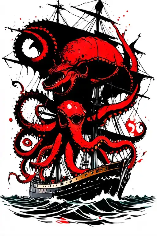 Kraken Attacking A Ship