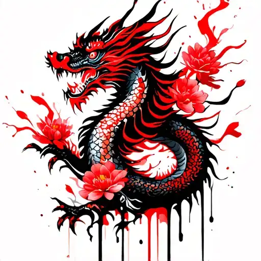 Chinese Dragon And Flowers Wrapped