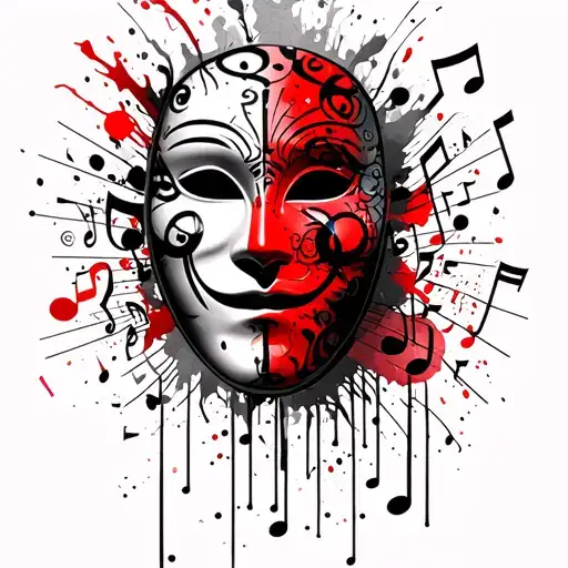 Theatrical Mask Surrounded With Music Notes