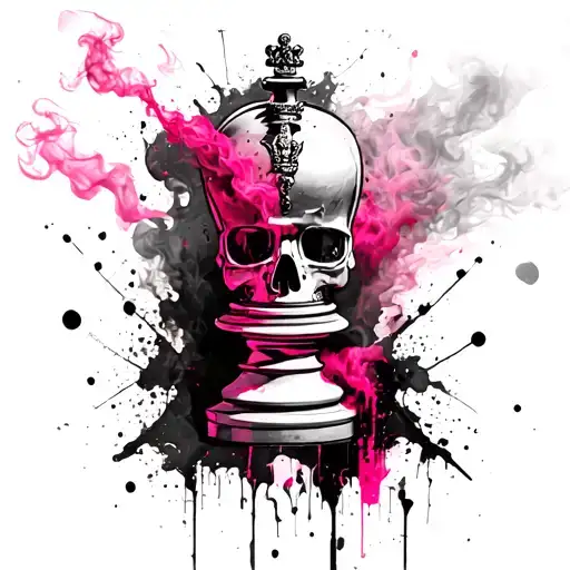 Queen Chess Piece With Skull And Pink Smoke