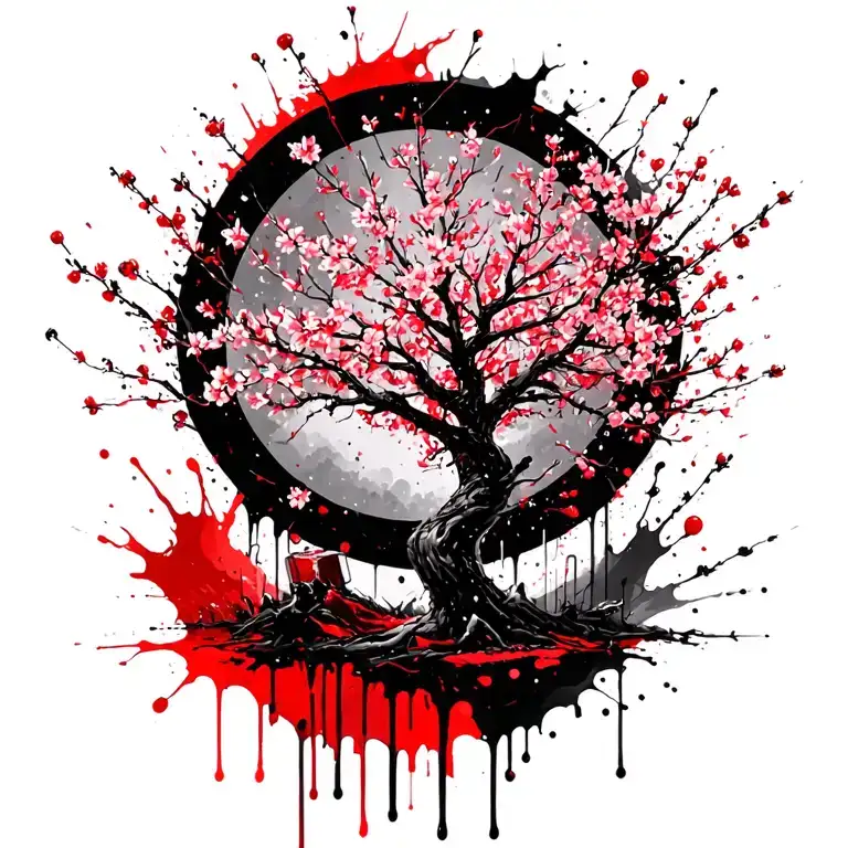 Cherry Blossom Tree Branches Stretching Towards