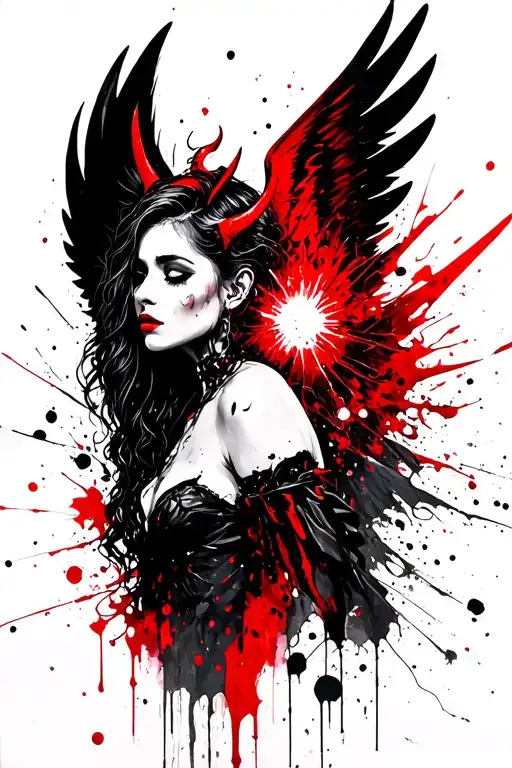 Half Angel Half Devil With Wings And Her Light And Dark Power