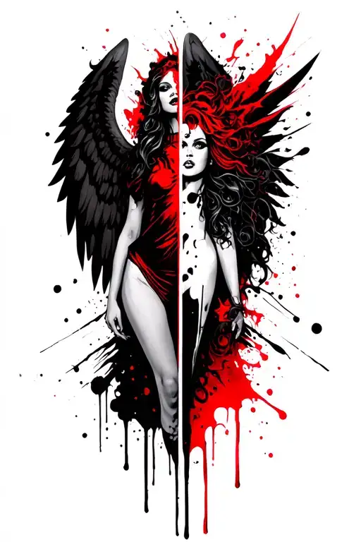 Half Angel Half Devil With Wings And Her Light And Dark Power