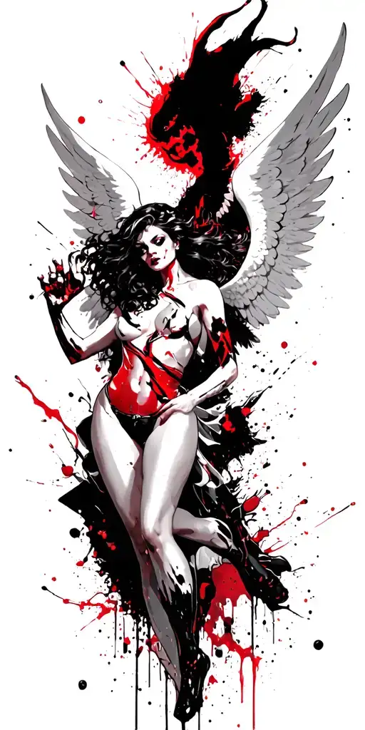 1 Sexy Female Angel In White Fighting 1 Sexy Female Demon In Black